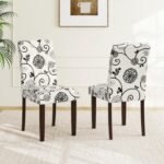 Button Tufted Fabric Upholstered Wooden Dining Chair Set of 2 with High Curved Back