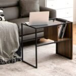 C Shape Sofa Side End Table with Wooden Shelf