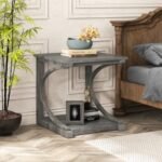 C-shaped 24 Inch 2 Tier Square End Table Sofa Side Table
