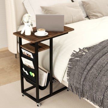 C-shaped End Table with Charging Station and Retractable Tabletop