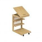 C-shaped End Table with Wheels and Adjustable Desktop for Sofa Couch Bedside