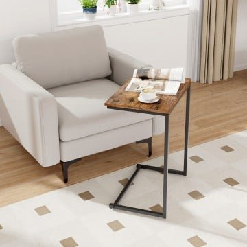 C-shaped Industrial End Table with Metal Frame C-shaped Industrial End Table with Metal Frame