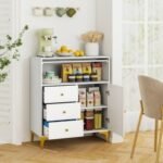 Chest of Drawers with Flip Up Fluted Glass Door for Bedroom Kitchen