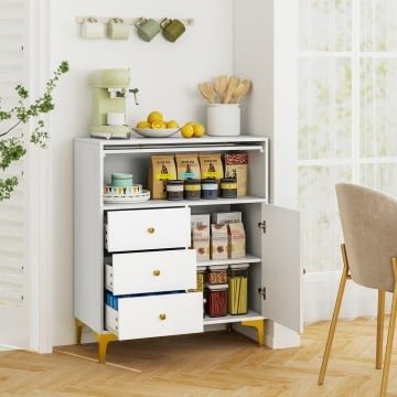 Chest of Drawers with Flip Up Fluted Glass Door for Bedroom Kitchen Chest of Drawers with Flip Up Fluted Glass Door for Bedroom Kitchen