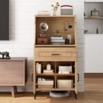 Coffee Bar Cabinet with Pegboard, Storage Drawer and Adjustable Shelf