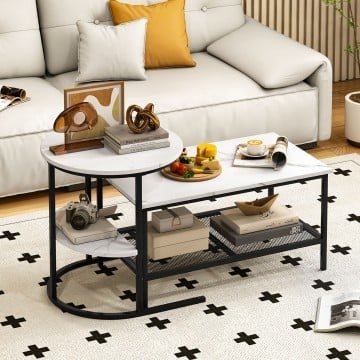 Coffee Table 2-Tier Rectangle Coffee Table and Side End Table with Storage Shelves Coffee Table 2-Tier Rectangle Coffee Table and Side End Table with Storage Shelves