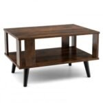 Compact Retro Mid-Century Coffee Table with Storage Open Shelf