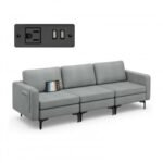Convertible Sofa Couch with Magazine Pockets 3-Seat with 2 USB Port