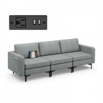Convertible Sofa Couch with Magazine Pockets 3-Seat with 2 USB Port
