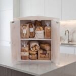 Corner Bread Box for Kitchen Counter Bamboo Double Layer Breadbox Organizer