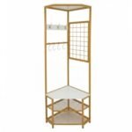 Corner Hall Tree Freestanding Coat Rack with Storage Shelves Removable Hooks