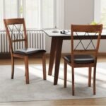 Dining Chair Set of 2 Fabric Upholstered Kitchen Armless Chairs with Rubber Wood Frame