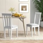 Dining Chair Set of 2 Upholstered Wooden Kitchen Chairs with Padded Seat and Rubber Wood Frame