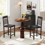 Dining Chair Set of 2 with Footrests and Solid Wood Frame