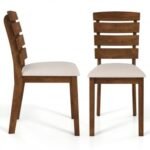 Dining Chair Set of 2 with Slatted High Backrest and Rubber Wood Legs