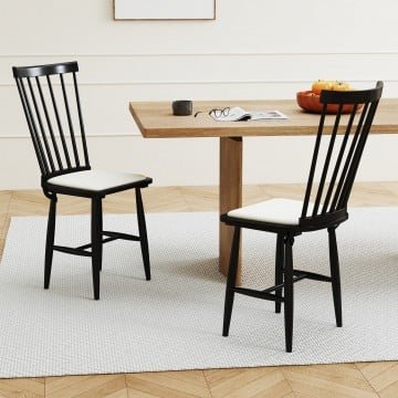 Dining Chairs Set of 2 Farmhouse Solid Rubber Wood Windsor Chairs with Removable Seat Cushions