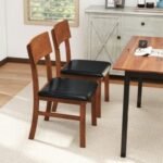 Dining Chairs Set of 2 with Rubber Wood Legs and Faux Leather Upholstered Seat