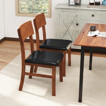 Dining Chairs Set of 2 with Rubber Wood Legs and Faux Leather Upholstered Seat Dining Chairs Set of 2 with Rubber Wood Legs and Faux Leather Upholstered Seat