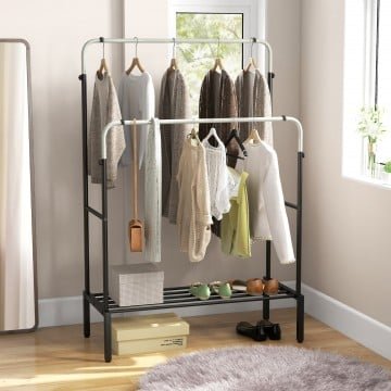 Double Rod Clothes Garment Rack with Adjustable Heights Double Rod Clothes Garment Rack with Adjustable Heights