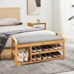 Entryway 3-Tier Bamboo Shoe Rack Bench with Cushion