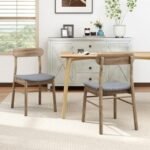 Fabric Upholstered Kitchen Armless Dining Chairs with Rubber Wood Frame Set of 2