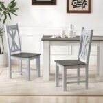 Farmhouse Chair Set of 2 with Rubber Wood Frame and Elegant Hollowed Backrest