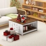 Farmhouse Coffee Table 31 Inch Square Coffee Table with Storage Shelf