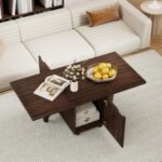 Foldable Coffee Table with Storage Cabinet Extendable Center Table