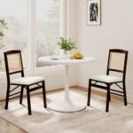 Folding Dining Chairs Set of 2 Rubber Wood Chairs with Linen Padded Seat