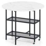 Folding Round Dining Table with Lockable Wheels