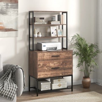 Freestanding File Cabinet with Charging Station and 3-Tier Open Shelves Freestanding File Cabinet with Charging Station and 3-Tier Open Shelves