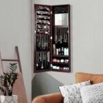 Full Length Mirror Jewelry Cabinet with Ring Slots and Necklace Hooks