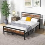 Full/Queen Industrial Bed Frame with Rustic Headboard and Footboard