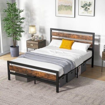 Full/Queen Industrial Bed Frame with Rustic Headboard and Footboard Full/Queen Industrial Bed Frame with Rustic Headboard and Footboard