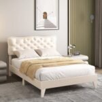 Full/Queen Size Bed Frame with Nail Headboard and Wooden Slats