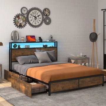 Full/Queen Size Bed Frame with Smart LED Lights and Storage Drawers Full/Queen Size Bed Frame with Smart LED Lights and Storage Drawers