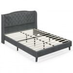 Full/Queen Size Upholstered Platform Bed Frame with Button Tufted Headboard