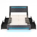 Full/Queen Size Upholstered Platform Bed Frame with LED Lights and Charging Station