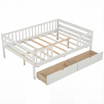 Full Size Daybed with Fence and 2 Drawers for Boys and Girls Full Size Daybed with Fence and 2 Drawers for Boys and Girls