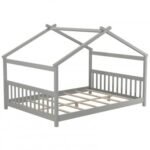 Full Size House Bed Montessori Floor Bed with Headboard