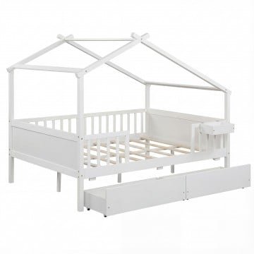 Full Size House Bed with Roof and Fence Rails for Kid Full Size House Bed with Roof and Fence Rails for Kid
