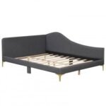 Full/Twin Size Rivet-Tufted Platform Bed with Metal Legs and Wood Slats