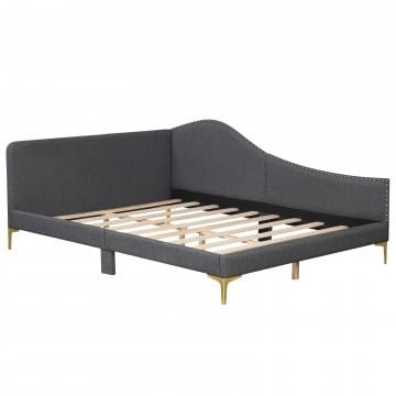 Full/Twin Size Rivet-Tufted Platform Bed with Metal Legs and Wood Slats Full/Twin Size Rivet-Tufted Platform Bed with Metal Legs and Wood Slats