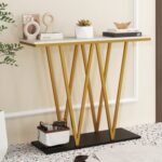 Gold Entryway Table 40 Inch Modern Console Table with Faux Marble Table and Metal Frame
