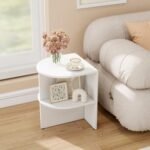 Half Round End Table with Open Shelves for Small Space