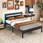 Heavy-Duty Metal Slats Support Bed Platform with Charging Station