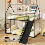 House-shaped Metal Twin Over Twin Low Bunk Bed