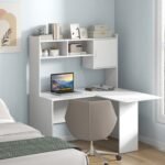 L-Shaped Desk Corner Computer Desk with Open Storage Hutch and Cabinet