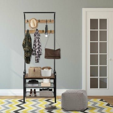 Industrial Coat Shoe Bench Entryway Shelf with 9 Hooks