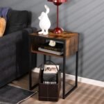Industrial Side Table with Anti-Rust Steel Frame and Open Storage